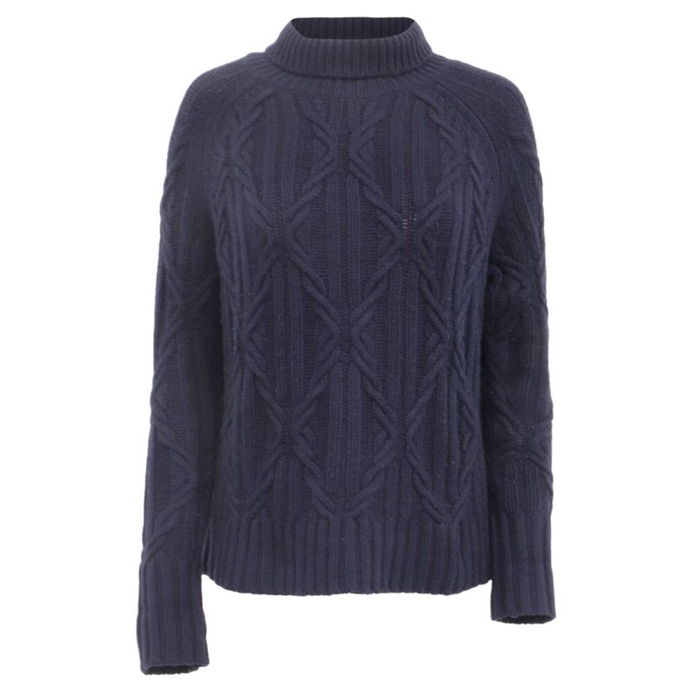 Nili Lotan Cable-Knit Roll-Neck Sweater in Navy Blue Cashmere
